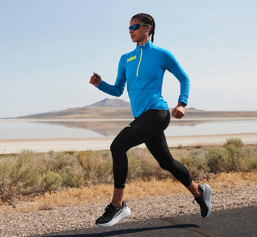 Hoka One One Womens Tops - 1/2 Zip Midlayer - Blue - CTZU89125